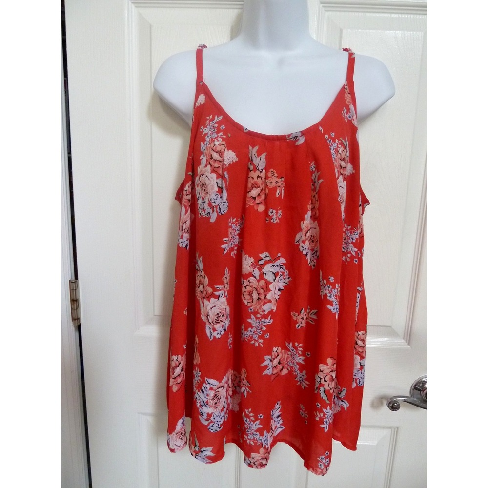 Torrid Sz 2 2X 18/20 Strappy Summer Floral Pullover Flowy Blouse Top Red